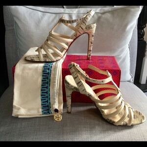 TORY BURCH CHARLENE Caged 100mm Sandal Pump in NAT/LIZ 8